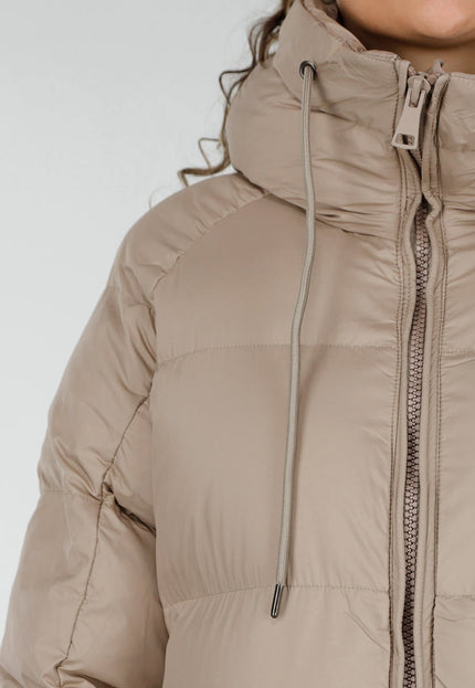 NEW230926 Taupe Lange Gewatteerde Puffer Winterjas