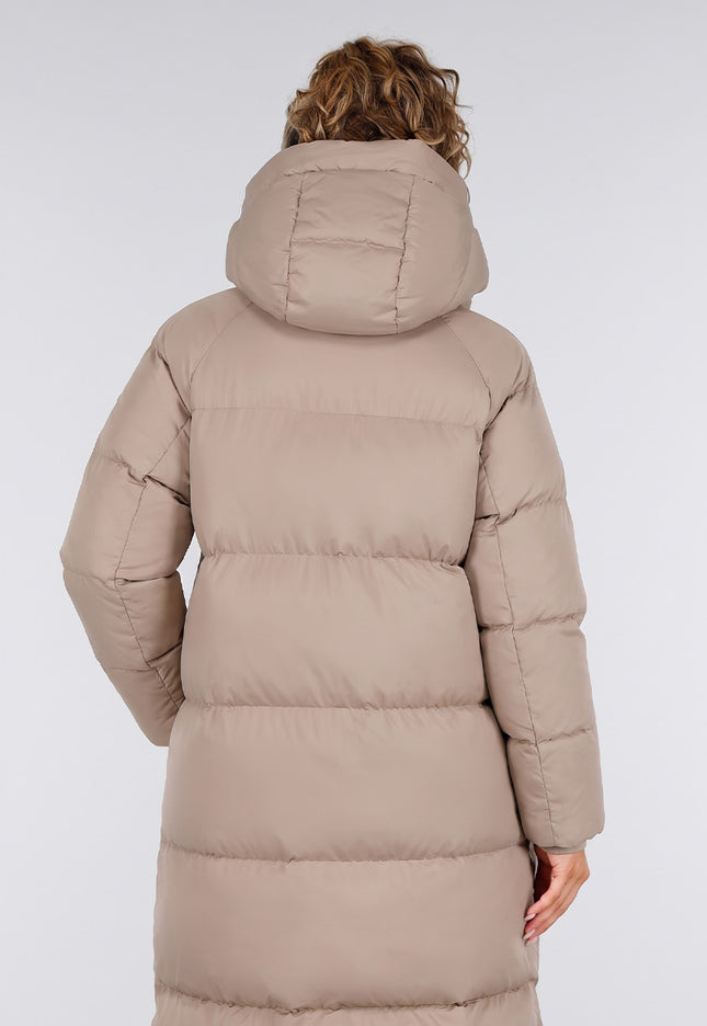 NEW230926 Taupe Lange Gewatteerde Puffer Winterjas