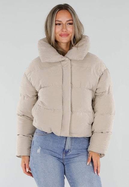 NEW230926 Zachte Beige Puffer Jas met Capuchon