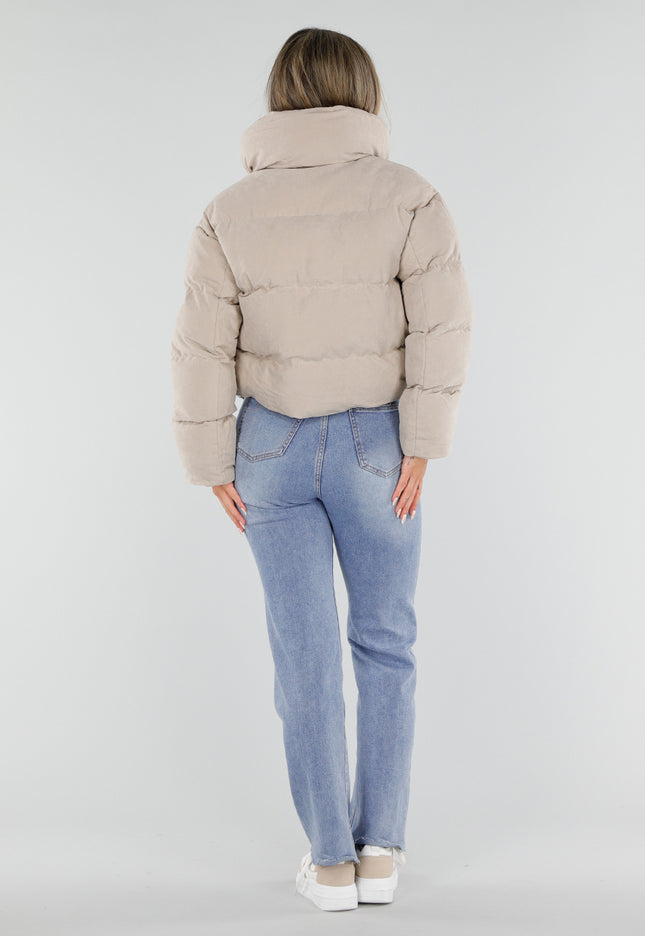 NEW230926 Zachte Beige Puffer Jas met Capuchon