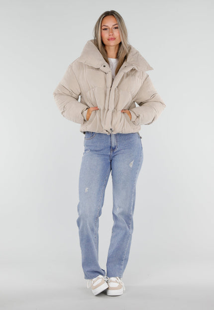 NEW230926 Zachte Beige Puffer Jas met Capuchon