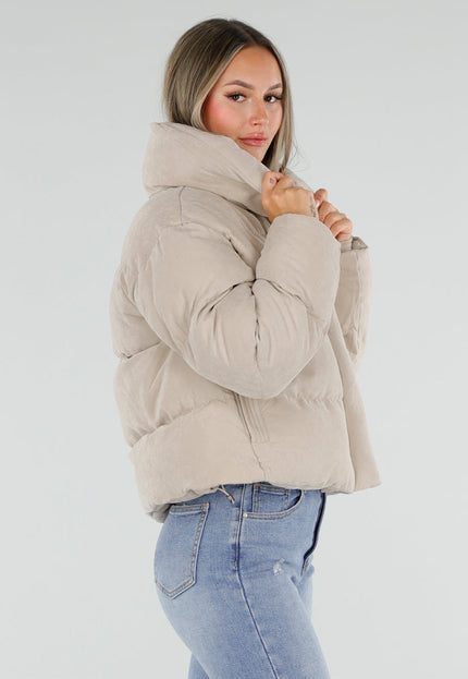 NEW230926 Zachte Beige Puffer Jas met Capuchon