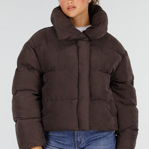 NEW230926 Zachte Bruine Korte Puffer Winterjas