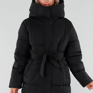 NEW230926 Zwarte Gewatteerde Winterjas met Ceintuur