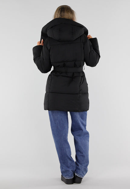 NEW230926 Zwarte Gewatteerde Winterjas met Ceintuur