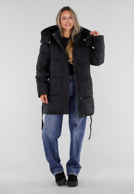 NEW230926 Zwarte Gewatteerde Winterjas met Ceintuur