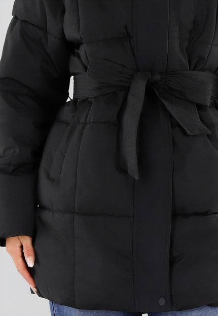 NEW230926 Zwarte Gewatteerde Winterjas met Ceintuur