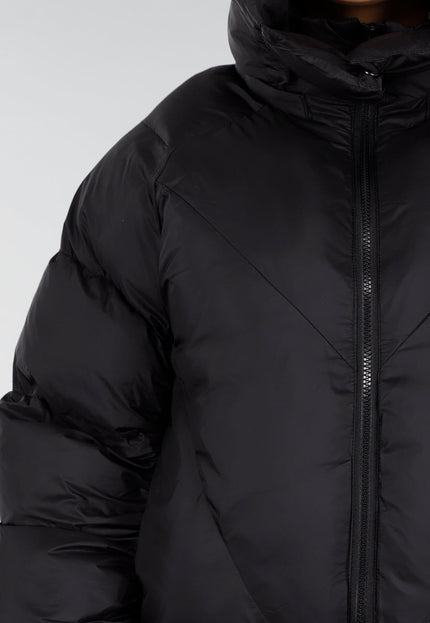 NEW230926 Zwarte Korte Puffer Winterjas met Capuchon