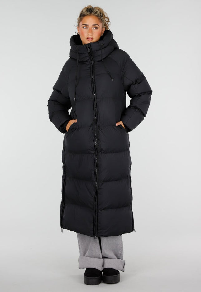 NEW230926 Zwarte Lange Gewatteerde Puffer Winterjas