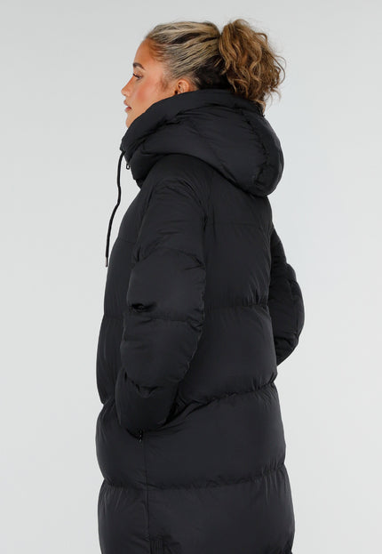 NEW230926 Zwarte Lange Gewatteerde Puffer Winterjas