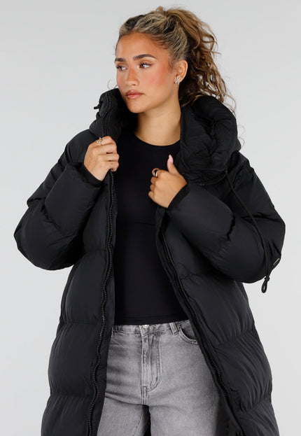 NEW230926 Zwarte Lange Gewatteerde Puffer Winterjas