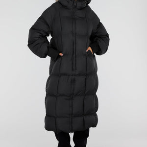 NEW230926 Zwarte Lange Gewatteerde Puffer Winterjas