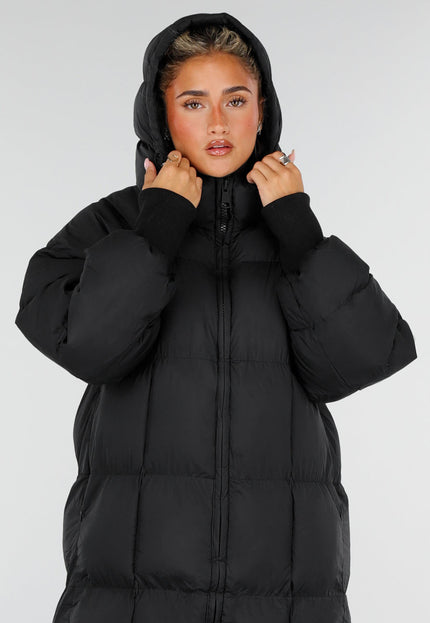 NEW230926 Zwarte Lange Gewatteerde Puffer Winterjas