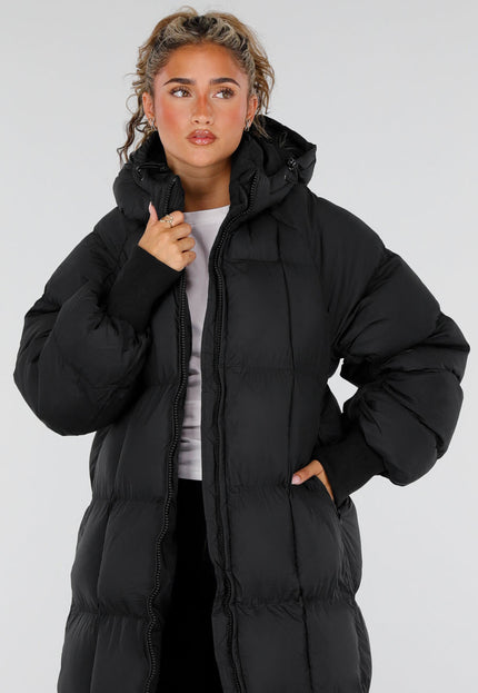 NEW230926 Zwarte Lange Gewatteerde Puffer Winterjas