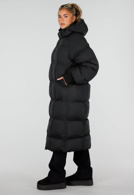 NEW230926 Zwarte Lange Gewatteerde Puffer Winterjas