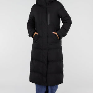 NEW230926 Zwarte Lange Gewatteerde Winterjas