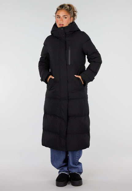 NEW230926 Zwarte Lange Gewatteerde Winterjas