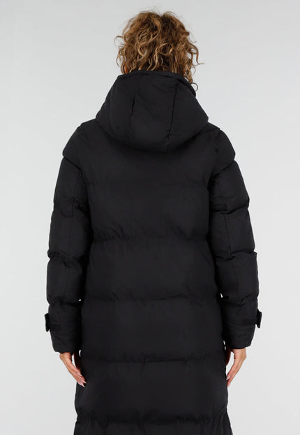 NEW230926 Zwarte Lange Gewatteerde Winterjas