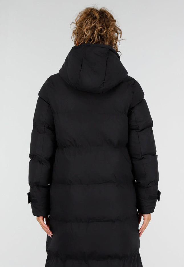 NEW230926 Zwarte Lange Gewatteerde Winterjas