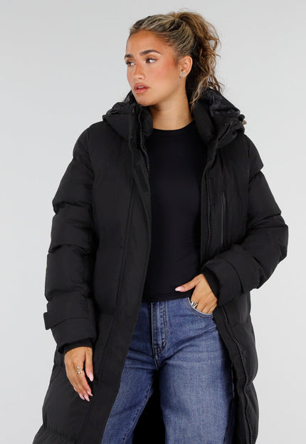 NEW230926 Zwarte Lange Gewatteerde Winterjas