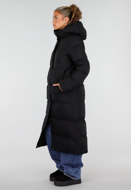 NEW230926 Zwarte Lange Gewatteerde Winterjas
