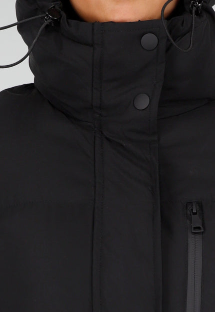 NEW230926 Zwarte Lange Gewatteerde Winterjas