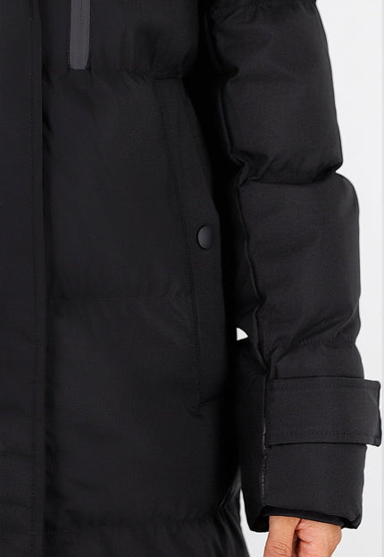 NEW230926 Zwarte Lange Gewatteerde Winterjas
