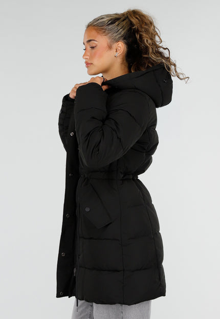 NEW230926 Zwarte Lange Winterjas met Bontdetails