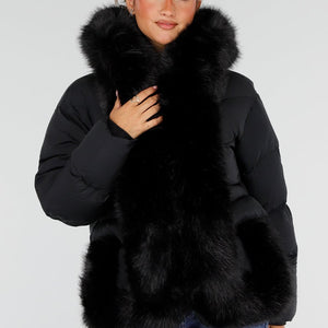 NEW230926 Zwarte Puffer Winterjas met Bontkraag