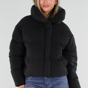 NEW230926 Zwarte Zachte Gewatteerde Puffer Jas