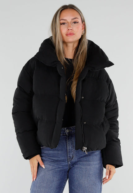 NEW230926 Zwarte Zachte Gewatteerde Puffer Jas