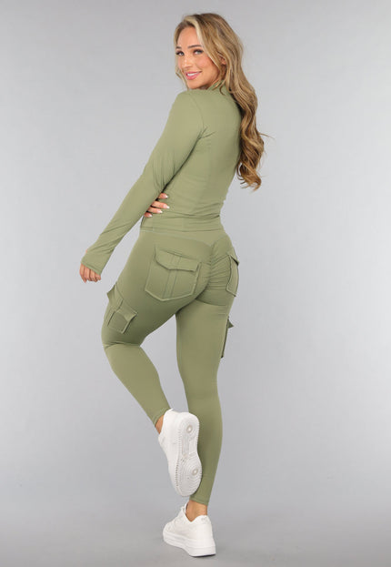 NEW2310 Groene Longsleeve Fitness Set met Zakken