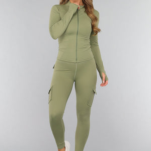 NEW2310 Groene Longsleeve Fitness Set met Zakken