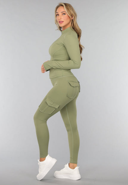 NEW2310 Groene Longsleeve Fitness Set met Zakken