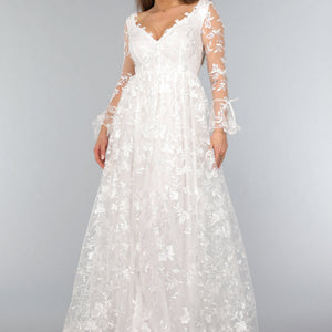 OP=OP.47.NL Lange Witte Bridal Jurk met Bloemen