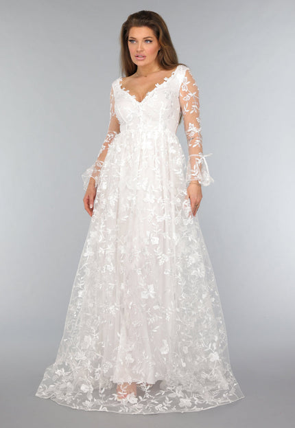 OP=OP.47.NL Lange Witte Bridal Jurk met Bloemen