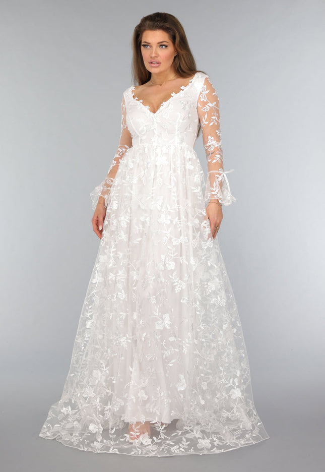 OP=OP.47.NL Lange Witte Bridal Jurk met Bloemen