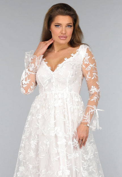 OP=OP.47.NL Lange Witte Bridal Jurk met Bloemen
