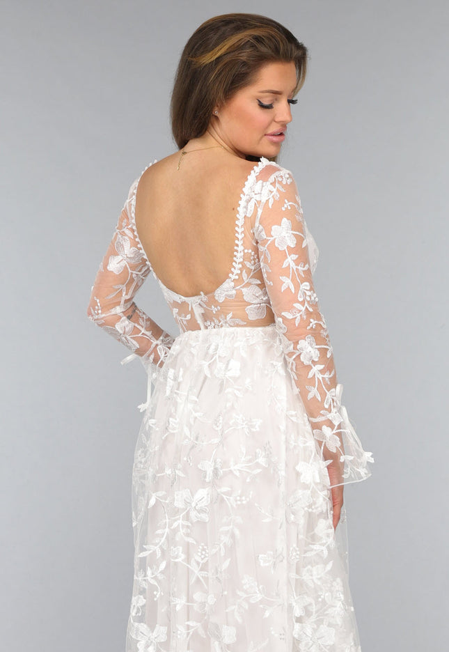 OP=OP.47.NL Lange Witte Bridal Jurk met Bloemen