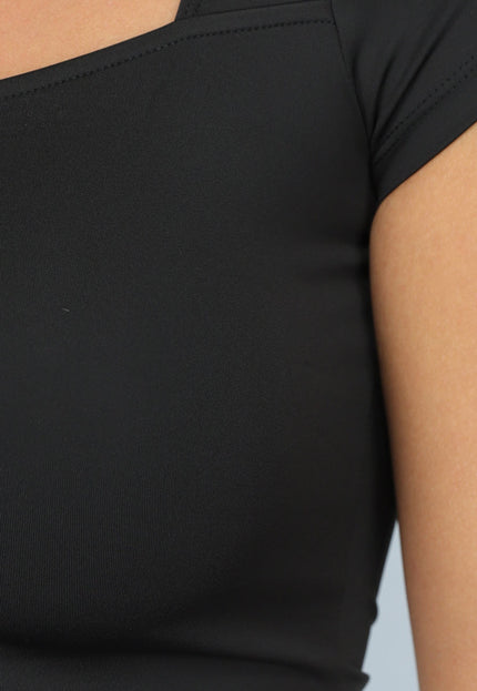 NEW2310 Vierkante Hals Top met Korte Mouwen