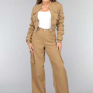 NEW2310 Wide Leg Cargo Set in Camel