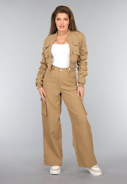 NEW2310 Wide Leg Cargo Set in Camel