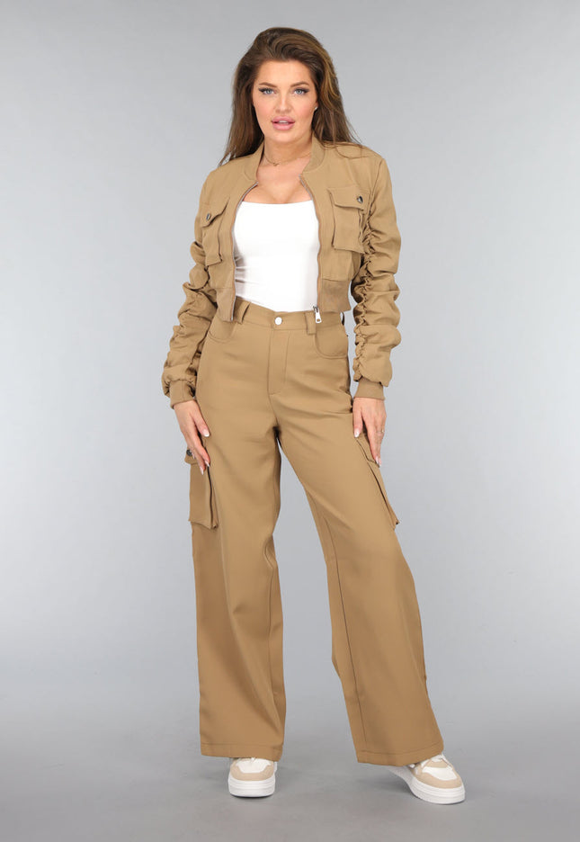 NEW2310 Wide Leg Cargo Set in Camel