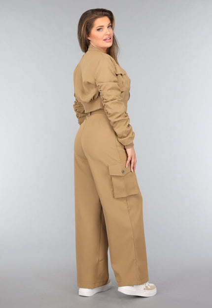 NEW2310 Wide Leg Cargo Set in Camel