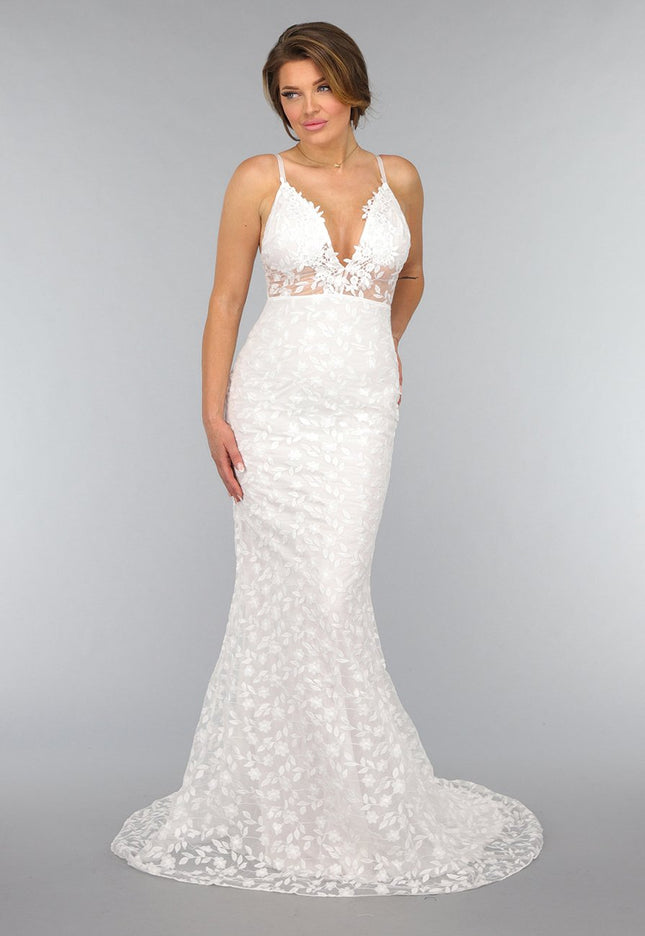 NEW2310 Witte Lange Bruidsjurk met Geborduurde Details