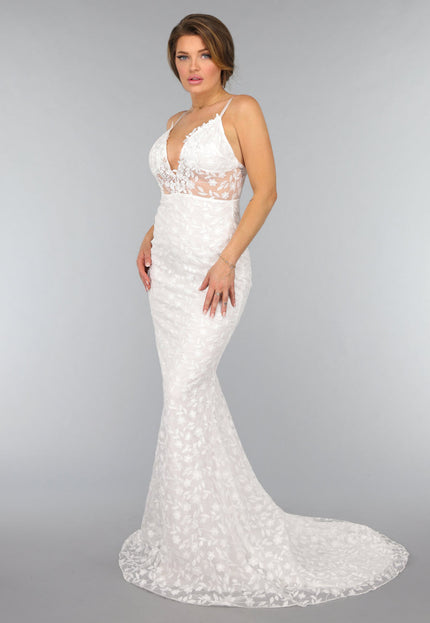 NEW2310 Witte Lange Bruidsjurk met Geborduurde Details