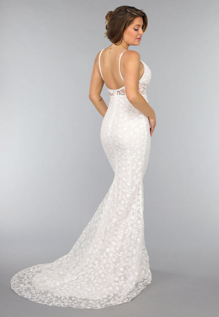 NEW2310 Witte Lange Bruidsjurk met Geborduurde Details