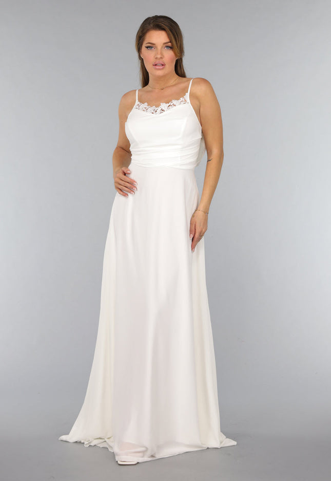 NEW2310 Witte Lange Bruidsjurk met Kanten Detail