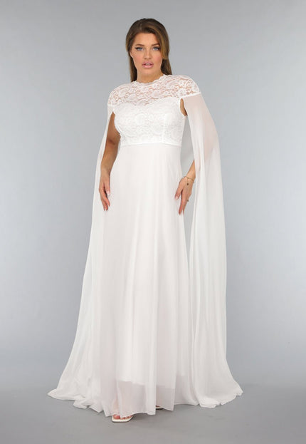 OP=OP.05.NL Witte Lange Trouwjurk met Chiffon Mouwen