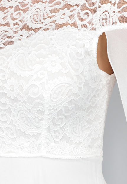 OP=OP.05.NL Witte Lange Trouwjurk met Chiffon Mouwen